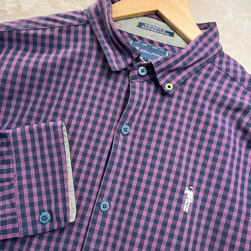 William Murray Golf Vented Button Up Shirt Flip Cuff Men's M Plaid Check‎ LS